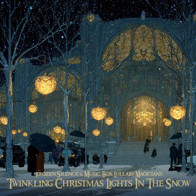 Twinkling Christmas Lights In The Snow